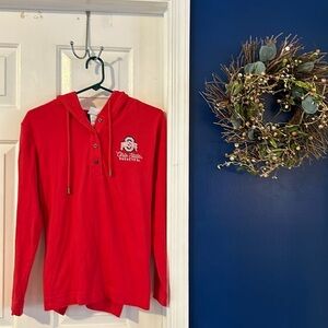 Women’s Champion Ohio State Button Up V Neck Hooded Cotton Blend Pullover Sz M